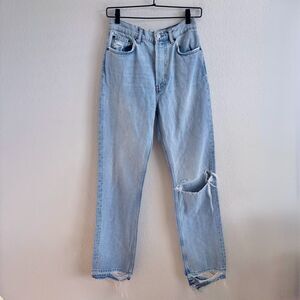 REFORMATION Ultra High Rise Blue Tahoe Raw Hem Straight Denim Jeans Womens 26